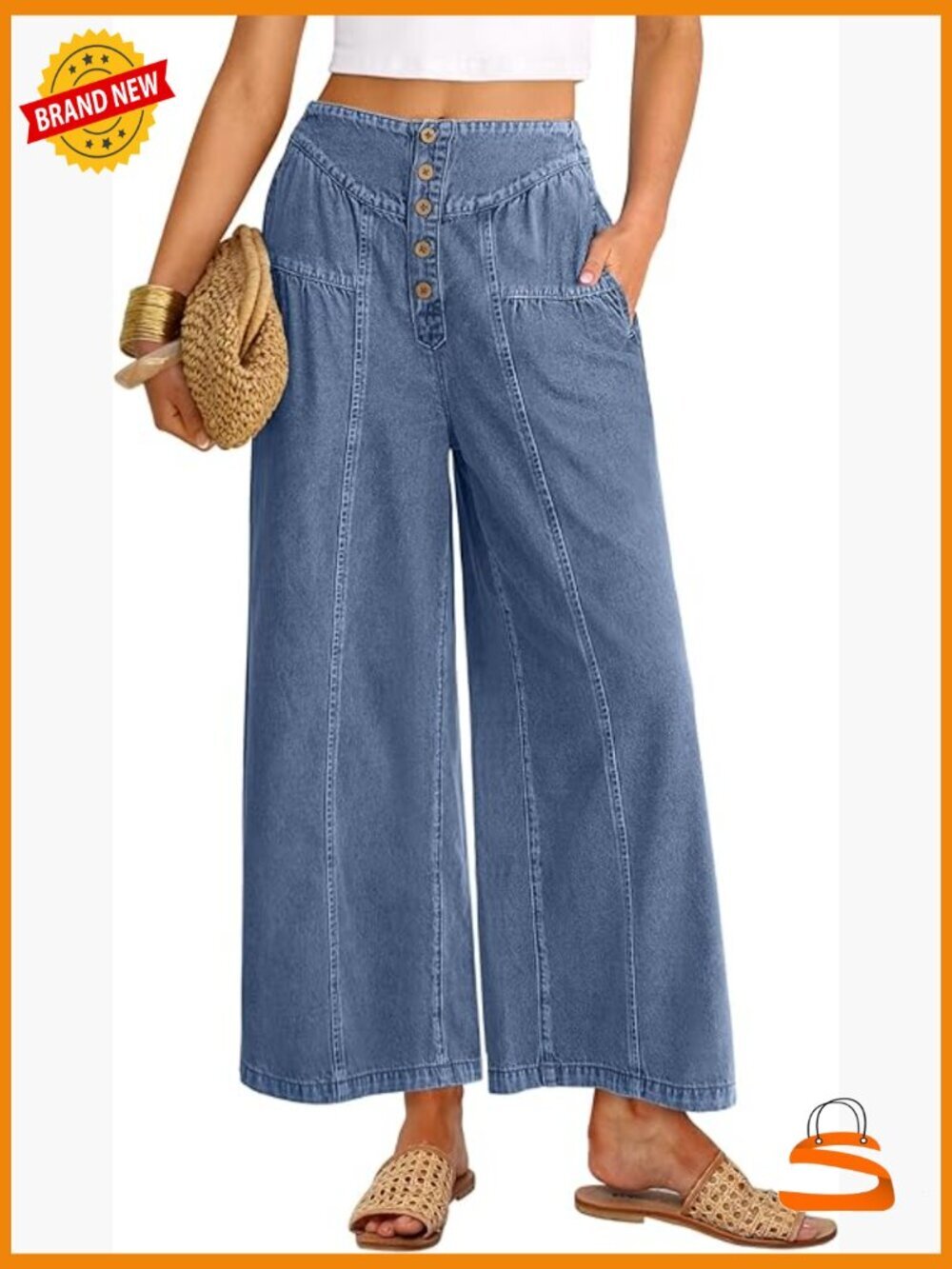 Women's Wide Leg Baggy Barrel Denim Jeans High Waist Cropped with Pockets